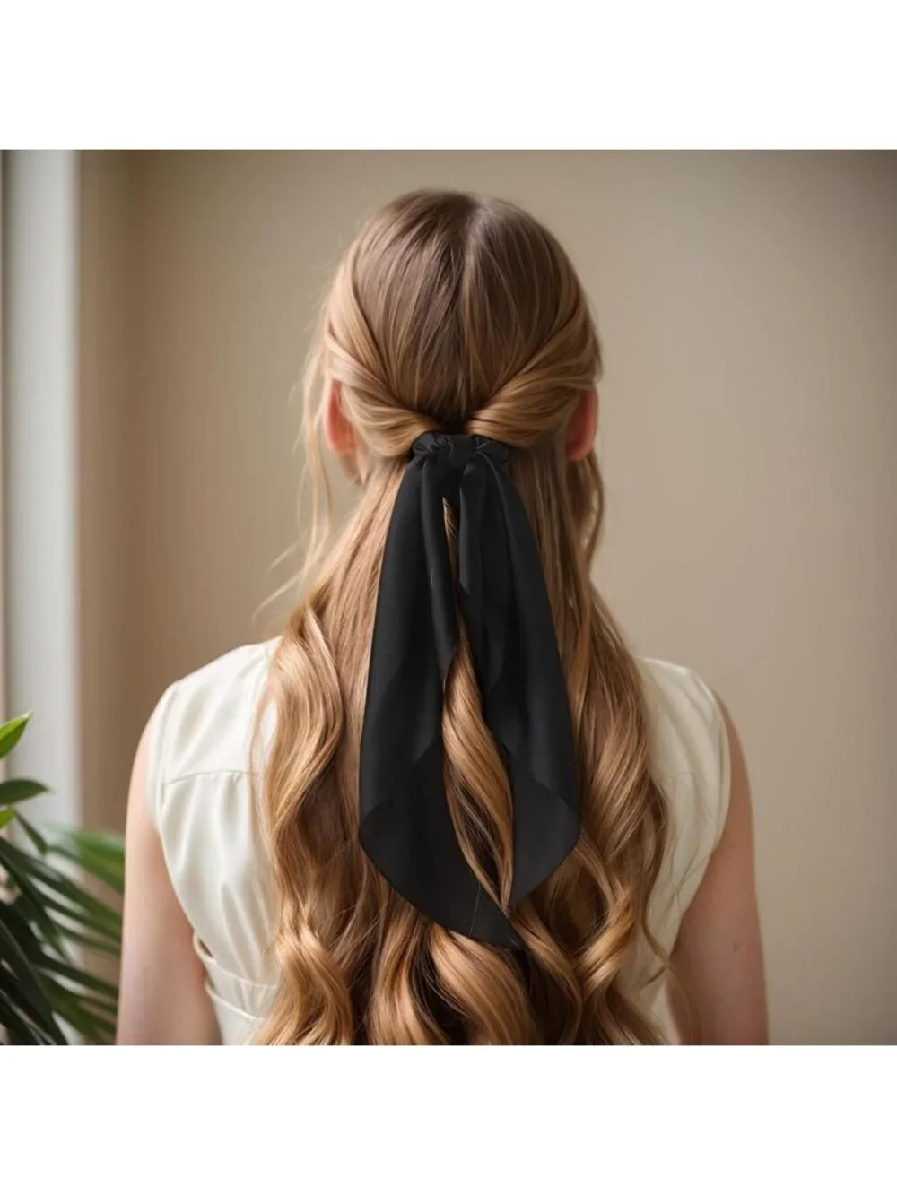 Stylish Black Hair Ribbons - 10 Pack Soft Bow Scrunchies & Elastic Ponytail